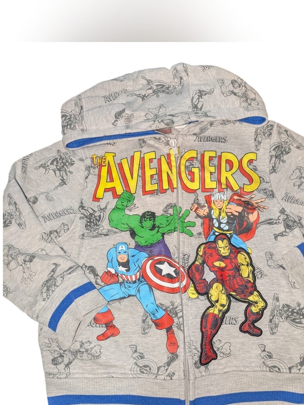 Marvel Grey Avengers Zip-Up Hoodie with Yellow, Red, Blue and Green Graphics